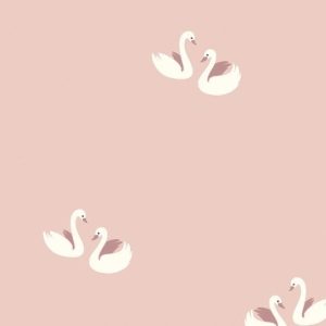 Tricot katoen stof, zwanen, zalm/offwhite. X1005