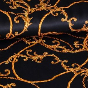 Soepelvallende stof met lichte stretch,  kettingenprint, zwart/goud. F4455