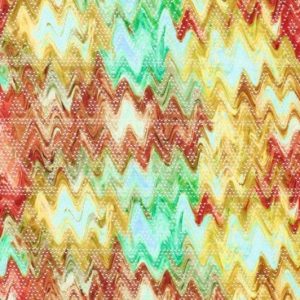 Tricot viscose stof, embroidery vlammenprint, geel/rood/blauw/groen. X547