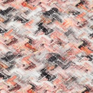 Tricot viscose stof, kleuren palletprint, roze/grijs/zwart. X548
