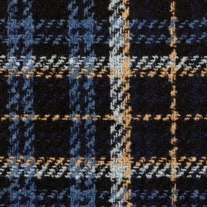 Tweed stof, geruwde ruit, blauw/zwart/zand. Y843