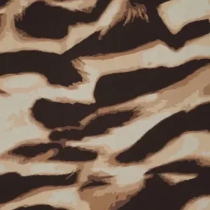 Viscose mousseline stof, grote panterprint, bruin/beige/zwart. Y1043