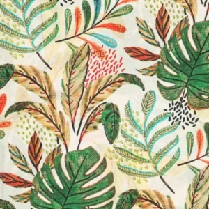 Viscose reliëf stof, Dolly Livia, bladerenprint, groen/geel. P339A