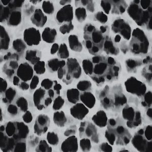 Viscose satijn stof, panterprint, zwart/grijs. P020