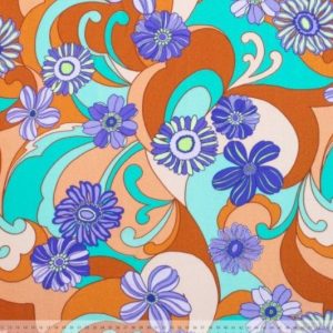 Viscose stof, digitale bloemprint, terra/paars/zalm. X375