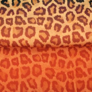 Stenzo viscose stof, soepel vallend, panterprint overloop, oranje/zwart. Y499