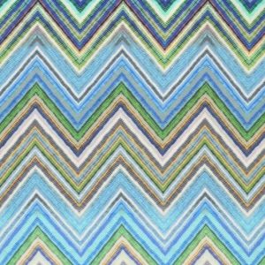 Viscose stof, digitale zigzagprint, blauw/groen/wit. D0606