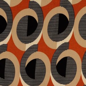 Viscose stof, fantasie decoprint, roest/beige/zwart. X753