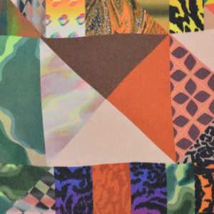 Viscose stof, glans, abstracte vlakkenprint, multicolor. X903