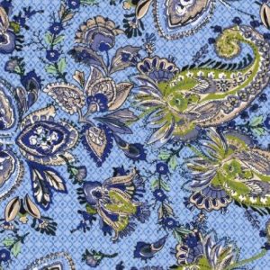Viscose stof, paisleyprint, lichtblauw/groen. C317
