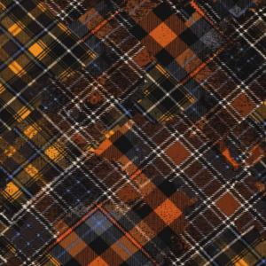 Viscose stretch stof, diverse ruiten, zwart/geel/roest/blauw/groen. C934