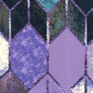 Viscose tricot stof, mozaïekprint, paars/oranje/blauw/creme. X1036