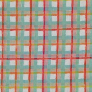 Katoen voile stof, digitale ruitprint, groen/oranje/wit. X069