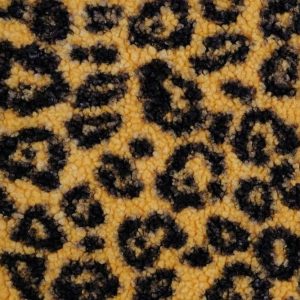Bouclé stof, panterprint, okergeel/zwart. W0455