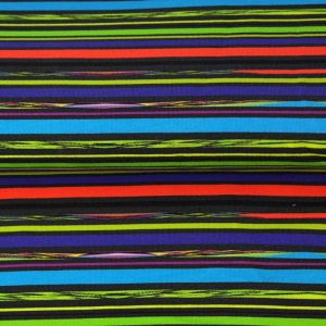 Stenzo french terry stof, streepjes, blauw/groen/oranje. W0493
