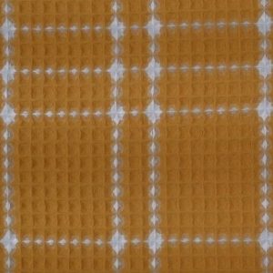 Wafeldoek, met ruit, okergeel/wit. Q5381