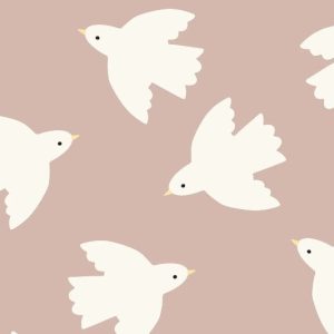 Waterdichte stof , digitale print, zwaluw , oud roze en off white. X1190