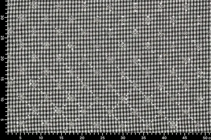 Wolblend stof, geborduurde ruit met pailletten en parels, zwart/offwhite/zilver. Y735 - Afbeelding 4