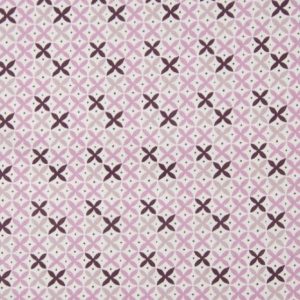 Katoen stof, kruisjesprint, wit/roze/donkerpaars. Z0227