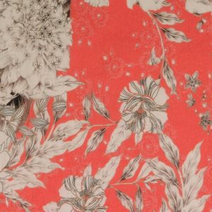 Broderie stof, bloemprint, roze/wit/taupe. Z0834