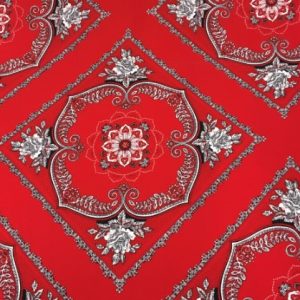 Zakdoek stof, rood/zwart/wit. F6673