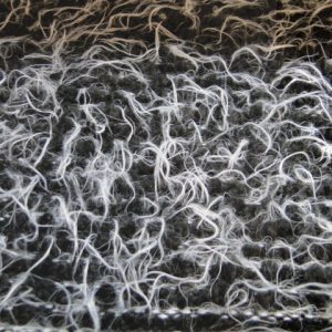 Borg stof, harig, gebreid, zwart/grijs. X722