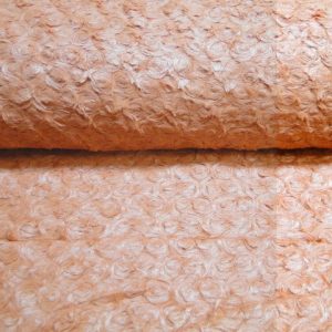 Borg stof met folie, roosjes motief, oranje. X477