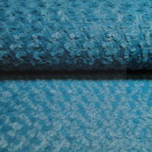 Borg stof met folie, roosjes motief, turquoise. X475