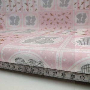 Katoen roze, vlakken, poppetjes zoenen, bloem, W754