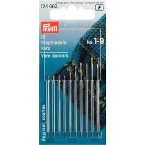 Stopnaalden kort staal No. 1-9 ass. met goudkleurig oog, 10 stuks, 124663