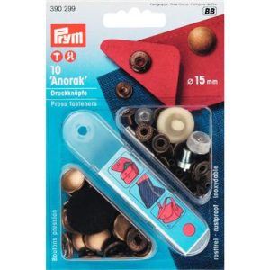 Naaivrijdrukknopen ANORAK MS oudmessing 15 mm, 10 stuks, 390299