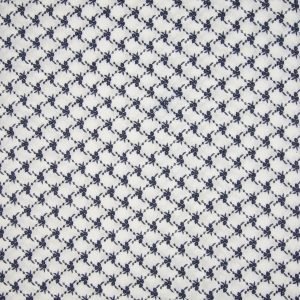 Katoen stof, geborduurd, bloemetjes, wit/blauw. Z302