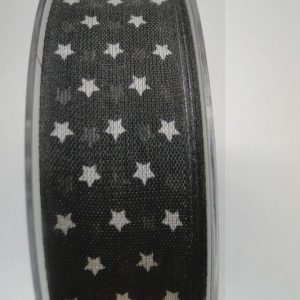 Lint ster print, met ijzerdraad, zwart, off white, B0215