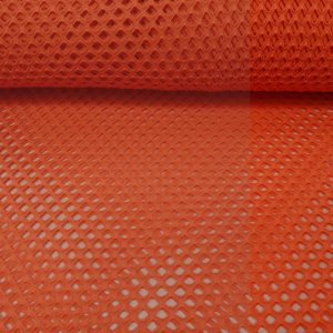 Lycra gaatjes stof, opengewerkt grote mazen, oranje, X2508