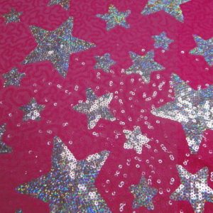 Lycra stof met paillette ster, fuschia, zilver LY3620