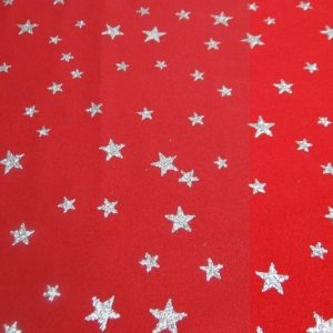 Lycra stof 4 way stretch, ster print, rood/zilver. Kl100 B0325