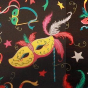 Poplin katoen stof, masker print, gekleurd. Z215