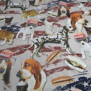 Poplin stof, doggy print digitaal, beige, off white, taupe, B0187