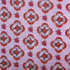 Quilt stof roze met oranje bloemen, Q021