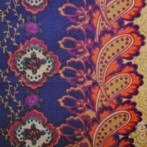 Quilt stof paars met banen en gele bloemen, Q037