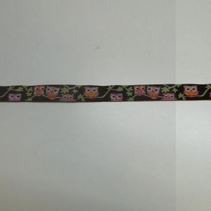 Sierband 1cm breed donkerbruin met uilen, H963