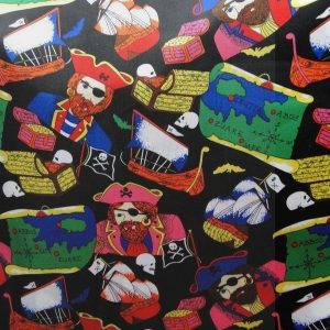 Glans stof 53 zwart, landkaart, piraat, schatkist