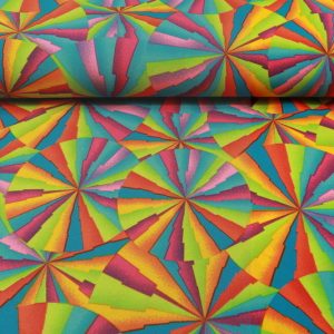 Texture stof, cirkel-art print, blauw, groen, roze X2394