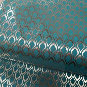 Texture stof, druppelprint zilveren foliedruk, aqua blauw. X2495