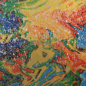 Texture stof, fantasie/verf print met zilveren spatten. R051