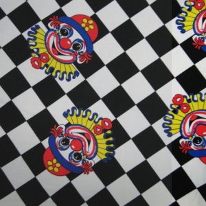 Texture stof, geblokt met clown, zwart/wit. X6301