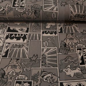 Texture stof, stipverhaal print, zwart/wit. X2479