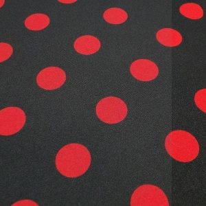 Texture stof zwart met rode stip, M650, stip ca 3cm