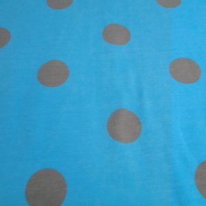 Tricot stof, grote stip print, aqua, leverbeige. X0019