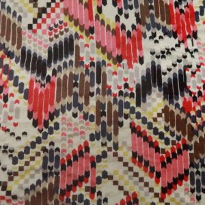 Viscose tricot stof ecru bruin rood roze indianen look Z627